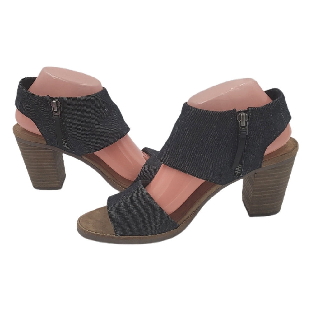 Toms Majorca cutout black denim size 10 Sandal heel